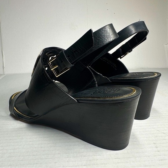 TORY BURCH | Metal Miller 65mm Wedge Perfect Black Gold Size 11 Heel Sandal Mule - Picture 5 of 14